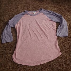 LuLaRoe gently worn pink&white 3/4 sleeve shirt